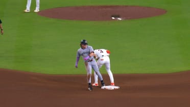 Harrison Bader steals second in the 8th