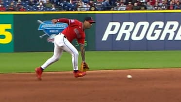 Brayan Rocchio's pick, throw to first base