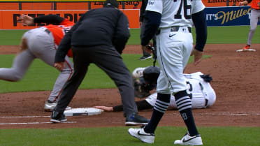 Dillon Dingler safe at first after review in the 2nd