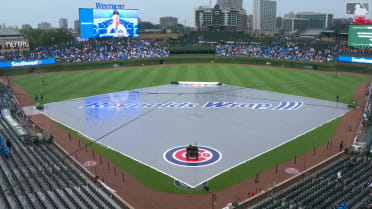 Tarp on the diamond at Wrigley Field