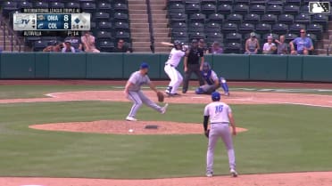 Ralphy Velazquez singles on a ground ball to center fielder John Rave. Dayan Frias scores.