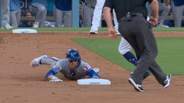 Bobby Witt Jr. steals second in the 1st