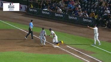 Kameron Misner is safe at second after review