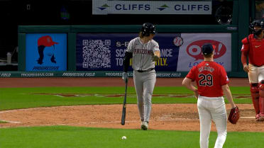 Jake McCarthy retrieves ball that hit him