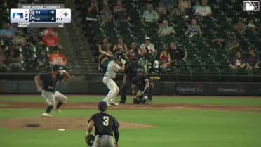 Lucas Spence singles on a line drive to center fielder Kai Roberts. Yamal Encarnacion scores.