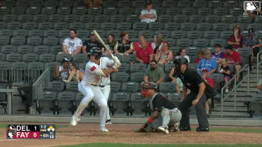 Xavier Neyens doubles (5) on a line drive to left fielder Jordan Sanchez. Anthony Huezo scores.