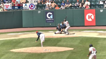 Easton Carmichael triples (1) on a sharp line drive to center fielder Nick Mitchell. Callan Moss scores.
