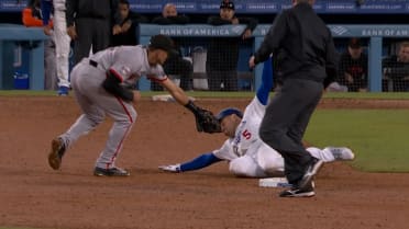 Freddie Freeman avoids the tag at second base