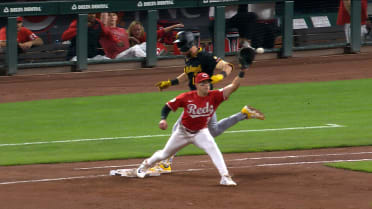 Jared Triolo is safe at first base after review