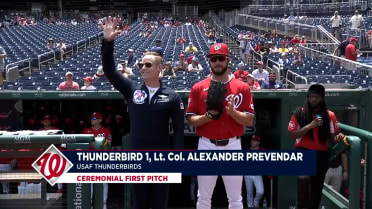 Thunderbird 1 throws out the first pitch