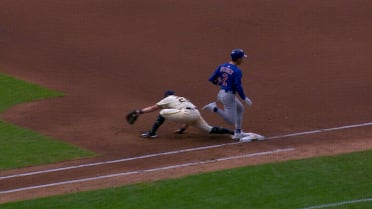 Caleb Durbin nabs Nico Hoerner at first after review