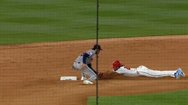James Wood steals second base after review 
