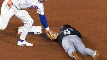 Miguel Amaya throws out Javier Sanoja stealing second base