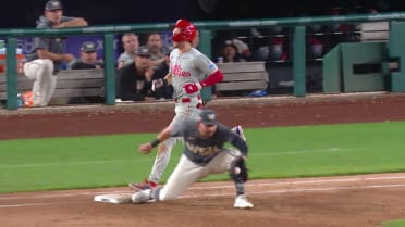 Trea Turner safe at first after challenge