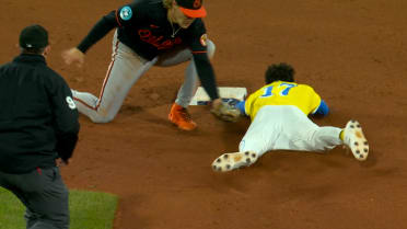 David Hamilton steals second after review