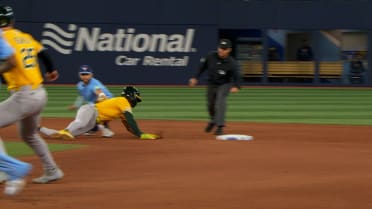 Addison Barger nabs Lawrence Butler after review