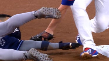 Evan Carter nabs Victor Mesa Jr. at second