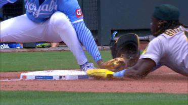 Freddy Fermin nabs Lawrence Butler at third base