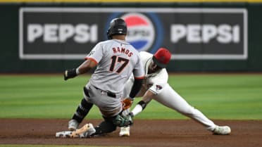 Heliot Ramos is out at second after review