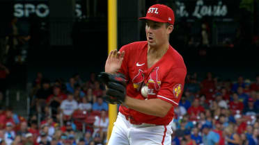 Michael McGreevy is hit by a 104.6 mph comebacker