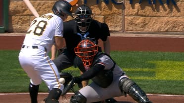 Jake Mangum drives in Bryan Reynolds on hit-by-pitch