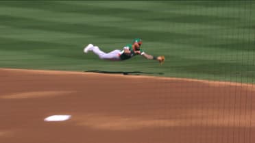 Joey Ortiz lays out to make a great diving grab
