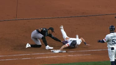Luke Raley safe at first base after challenge