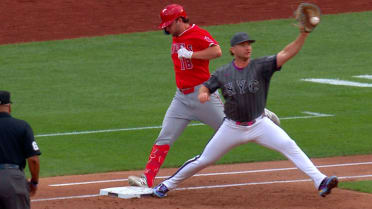 Nolan Schanuel is safe at first after review