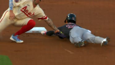 Steven Kwan out at second after Angels' challenge