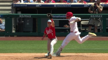 Nick Castellanos is safe at first after review