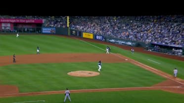 Kerry Carpenter hits a foul ball after a review 