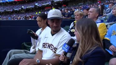 Jordan Love on his first pitch at the Brewers' game