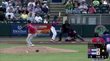 Enrique Bradfield Jr. singles on a bunt ground ball to third baseman Brock Wilken. Luis Vázquez scores.