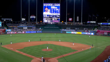 Fireworks go off during Ronny Mauricio's at-bat