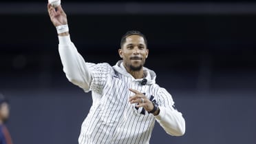 Josh Hart throws out the first pitch 