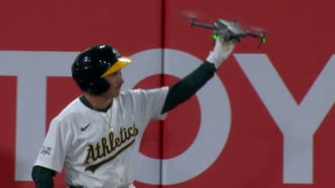 Errant drone interferes with Athletics game