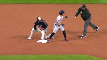 Jose Altuve hits a double after a review