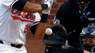 Samuel Basallo hit by a pitch after review
