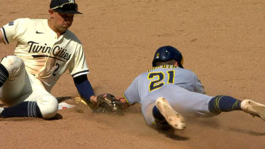 Caleb Durbin steals second after call stands