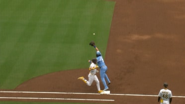 Jake Cronenworth safe at first after review