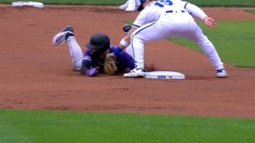 Brenton Doyle steals second after review