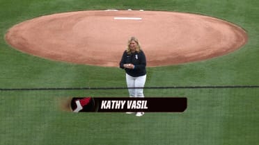 Mike Vasil's mom throws first pitch to son