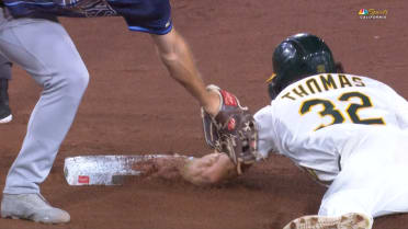 Colby Thomas steals second, call stands