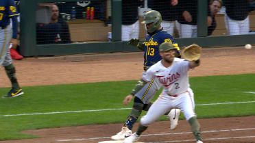 Luis Rengifo safe at first after challenge