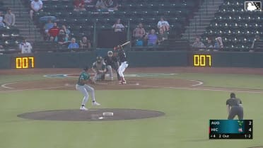 Yolfran Castillo singles on a ground ball to center fielder Carter Beck. Sebastian Baquera scores.