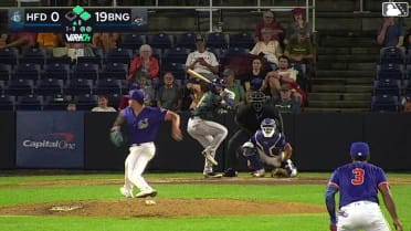 Roc Riggio singles on a line drive to right fielder Yohairo Cuevas. GJ Hill scores. Andy Perez scores.
