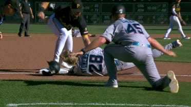 Kyle Stowers safe call stands after Pirates challeng