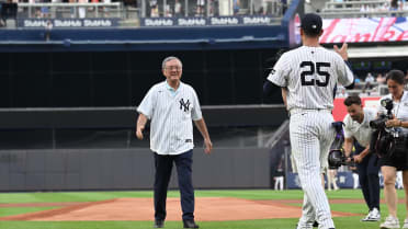 Masanori Murakami tosses out the first pitch