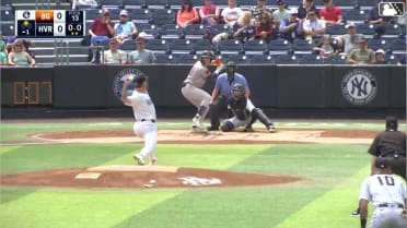 Nathan Flewelling doubles (8) on a line drive to right fielder Wilson Rodriguez. Adrian Santana scores.