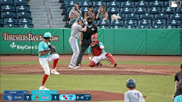Jake Cook triples (4) on a line drive to center fielder Brayden Bakes. Ryan Franden scores. Raimundo De Los Santos scores.